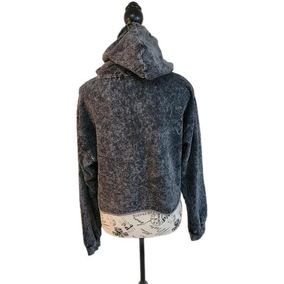 Womens Polaroid Acid Wash Retro Cropped Hoodie Long Sleeve Size M - Picture 6 of 8
